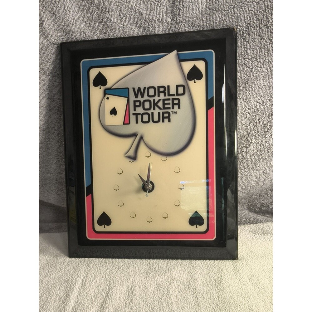 JEBCO World Poker Tour Wall Clock WPT Casino Card Game Room Lacquer Plaque Wood